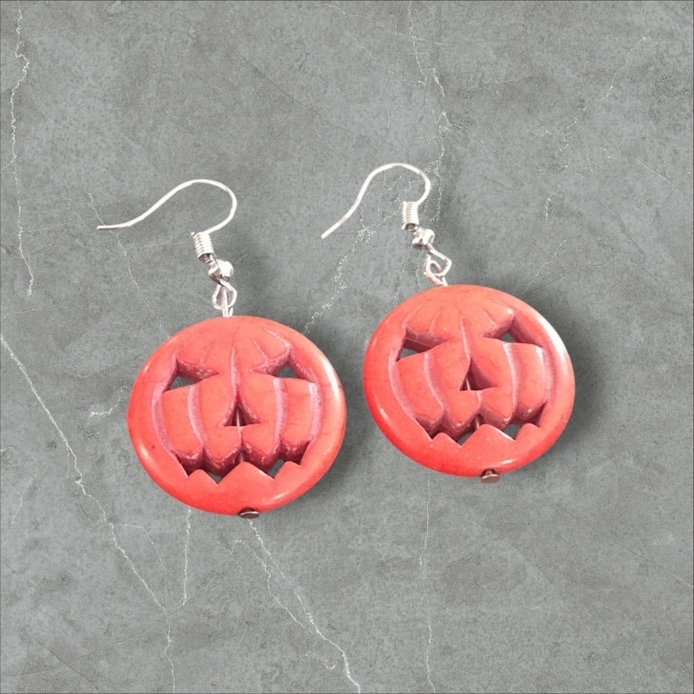 Handmade Halloween Orange Pumpkin Earrings - Jack O Lantern Earrings